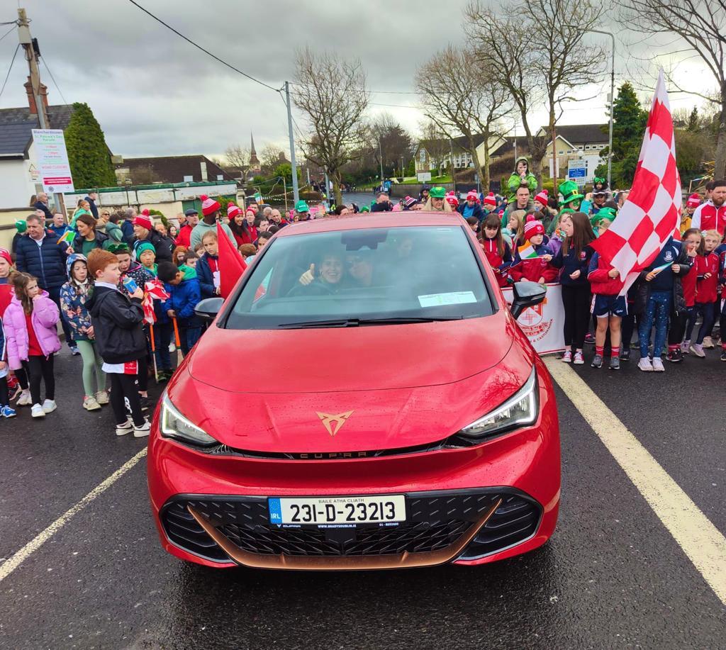 The CUPRA Born leads St. Brigid's GAA at the Blanchardstown St. Patrick's Day Parade