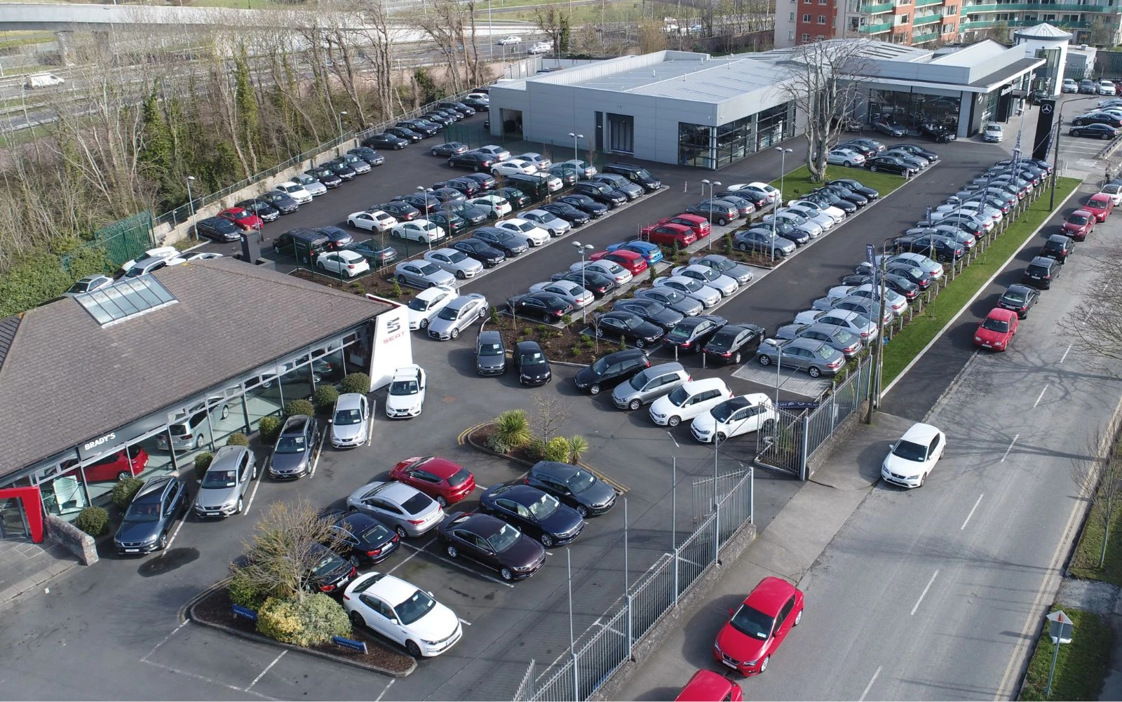 Aerial view of the expanded Bradys Dublin dealership